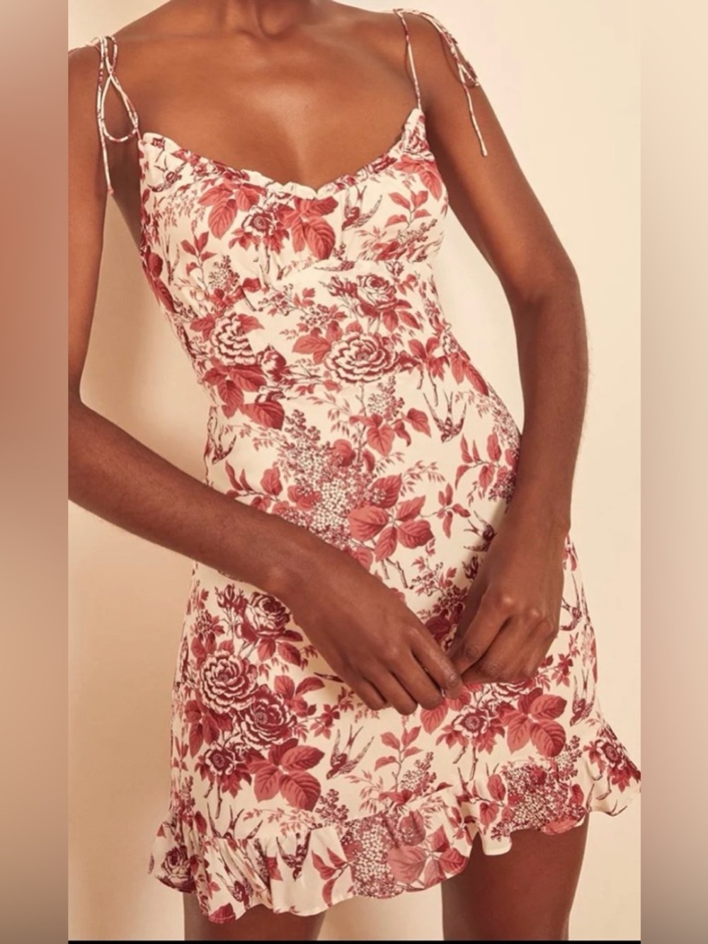 Reformation Red and White Floral Mini Dress